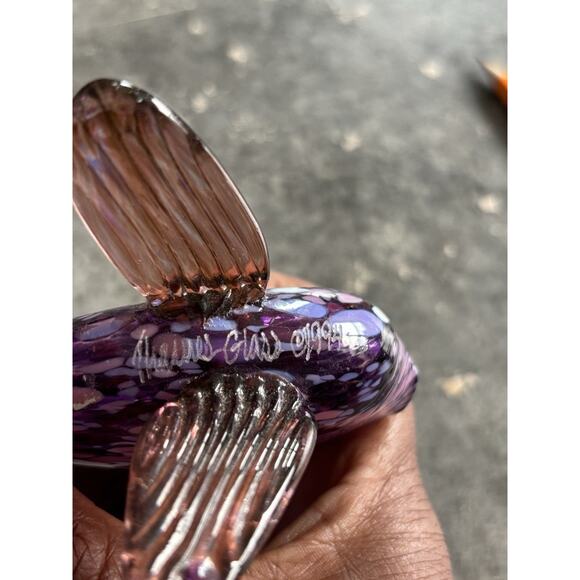Vtg Thames Art Glass Tropical Speckled Fish Purple Speckled Figurine Signed - Picture 7 of 9